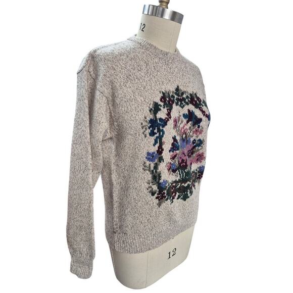 Vtg 80s Eddie Bauer Wool Blend Sweater  Flower Basket/Wreath Design Sz L - Picture 2 of 4